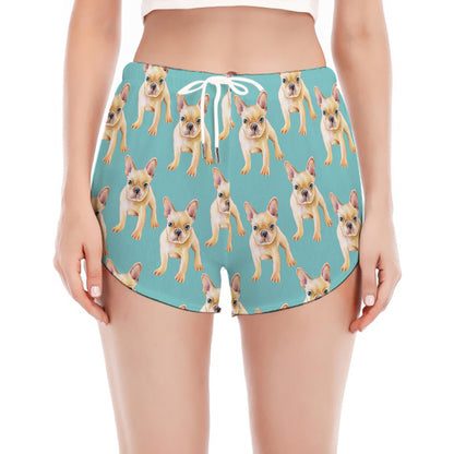 Watercolor French Bulldog Puppy Print Women's Split Running Shorts