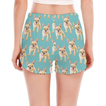 Watercolor French Bulldog Puppy Print Women's Split Running Shorts