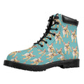 Watercolor French Bulldog Puppy Print Padded Collar Lace Up Boots