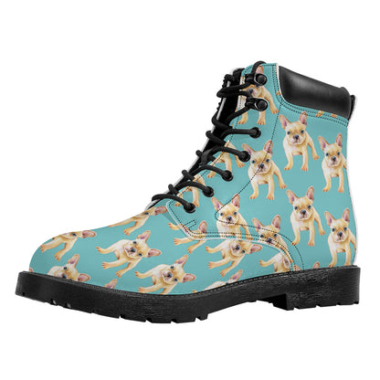 Watercolor French Bulldog Puppy Print Work Boots