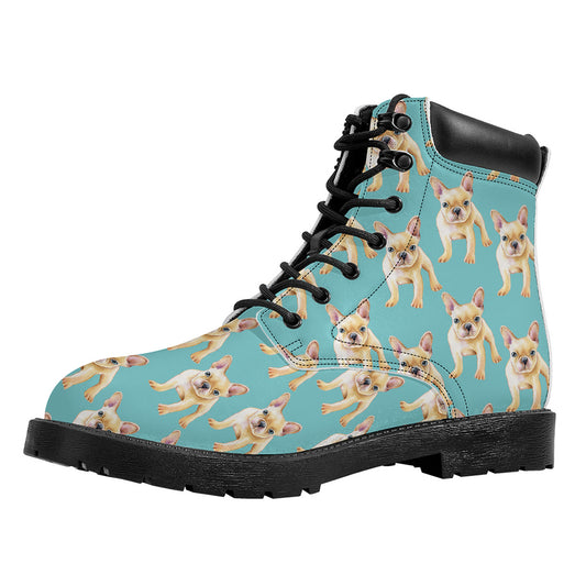 Watercolor French Bulldog Puppy Print Work Boots