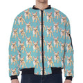 Watercolor French Bulldog Puppy Print Zip Sleeve Bomber Jacket
