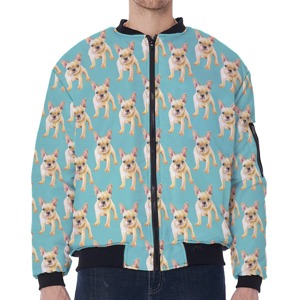 Watercolor French Bulldog Puppy Print Zip Sleeve Bomber Jacket