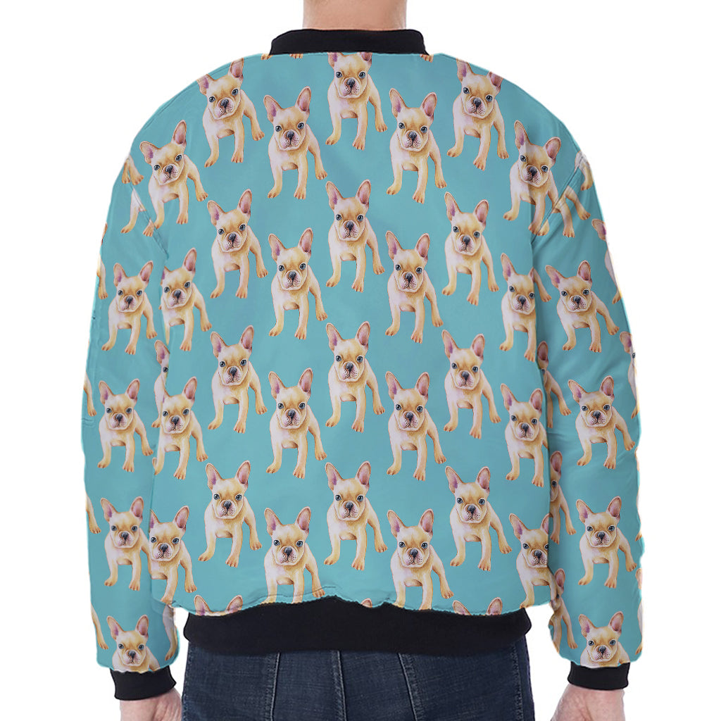 Watercolor French Bulldog Puppy Print Zip Sleeve Bomber Jacket