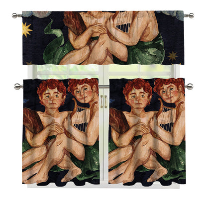 Watercolor Gemini Zodiac Sign Print 3 Piece Kitchen Curtains