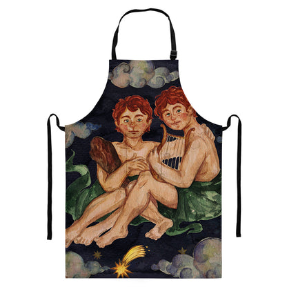 Watercolor Gemini Zodiac Sign Print Bib Apron With Pocket