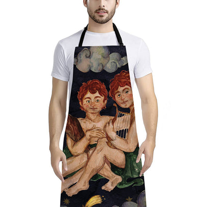 Watercolor Gemini Zodiac Sign Print Bib Apron With Pocket