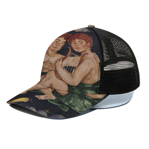 Watercolor Gemini Zodiac Sign Print Black Mesh Trucker Cap