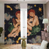 Watercolor Gemini Zodiac Sign Print Blackout Pencil Pleat Curtains