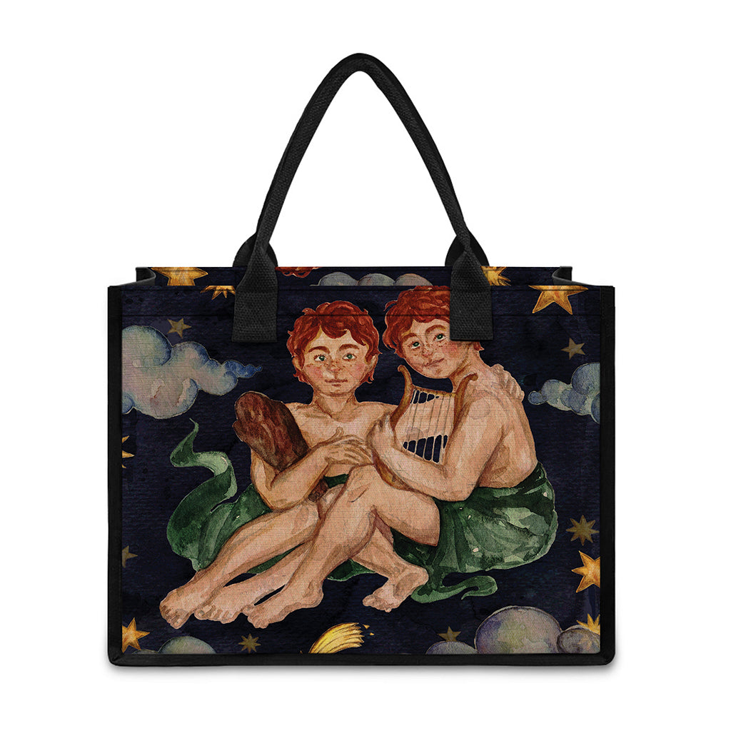 Watercolor Gemini Zodiac Sign Print Canvas Tote Bag