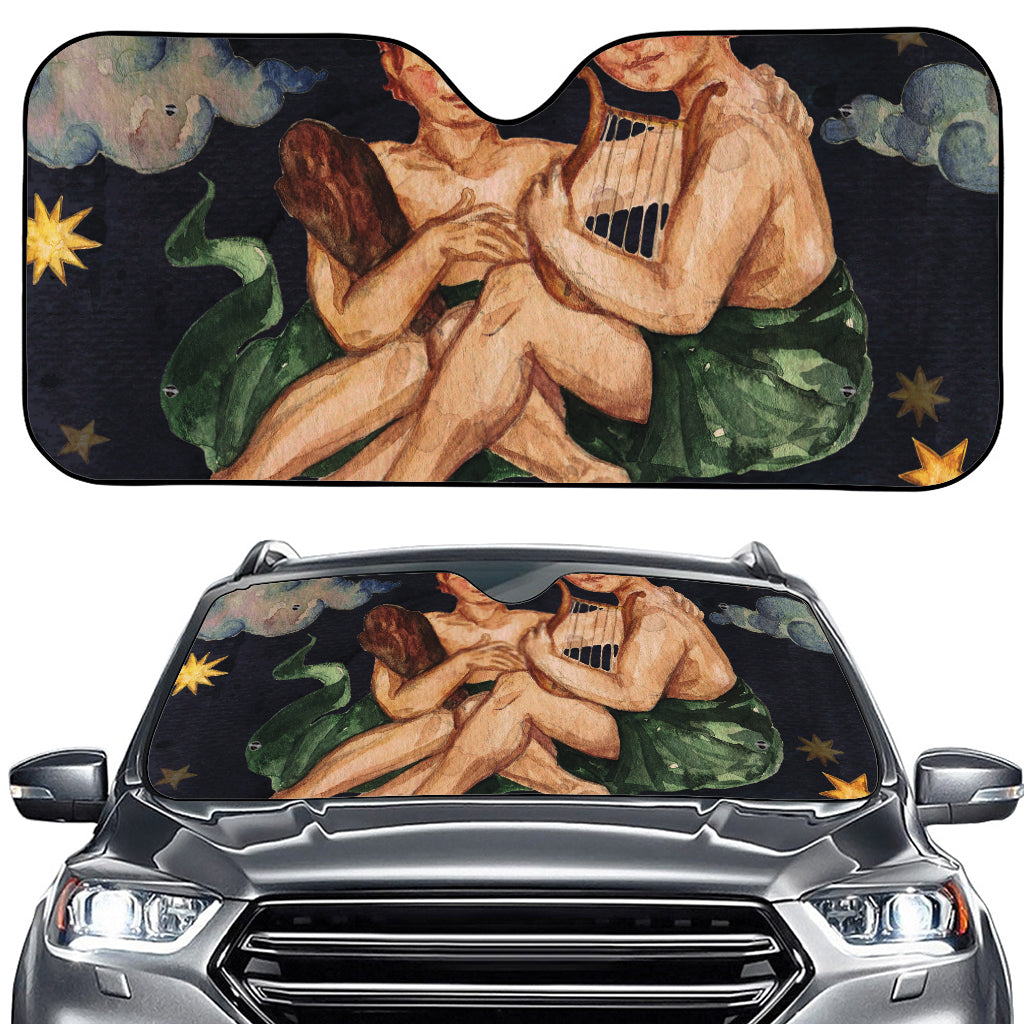 Watercolor Gemini Zodiac Sign Print Car Windshield Sun Shade