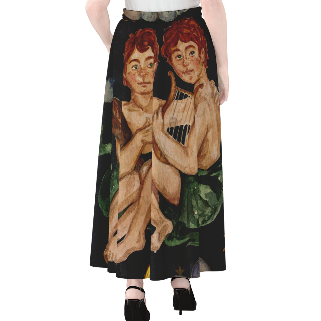 Watercolor Gemini Zodiac Sign Print Chiffon Maxi Skirt