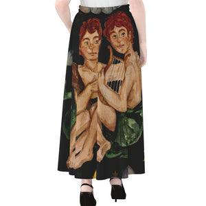 Watercolor Gemini Zodiac Sign Print Chiffon Maxi Skirt