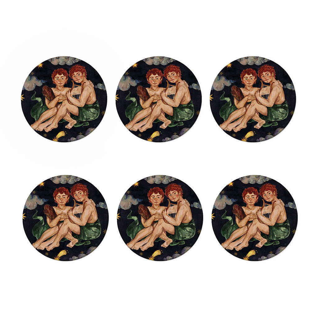 Watercolor Gemini Zodiac Sign Print Coaster Set