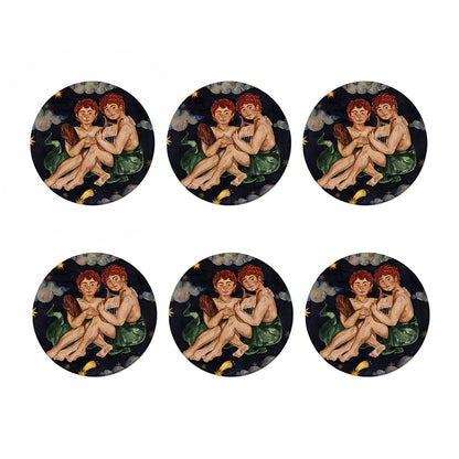 Watercolor Gemini Zodiac Sign Print Coaster Set