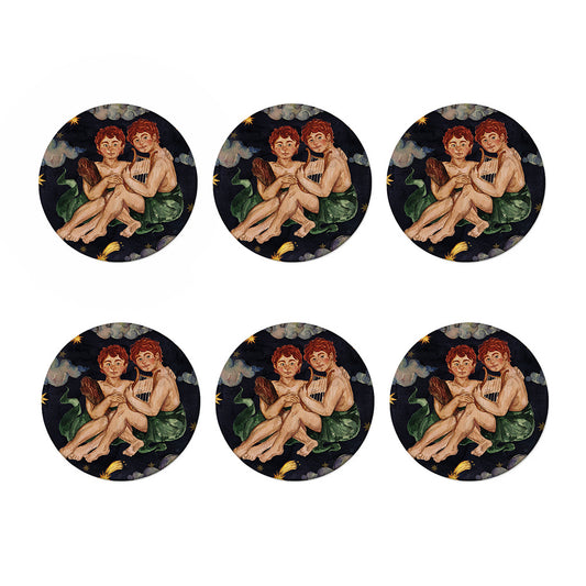 Watercolor Gemini Zodiac Sign Print Coaster Set