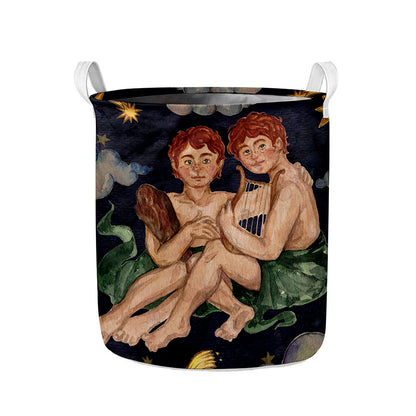 Watercolor Gemini Zodiac Sign Print Collapsible Laundry Basket
