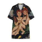 Watercolor Gemini Zodiac Sign Print Cotton Hawaiian Shirt