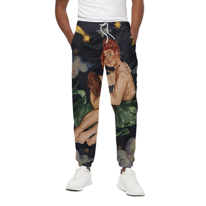 Watercolor Gemini Zodiac Sign Print Cotton Pants