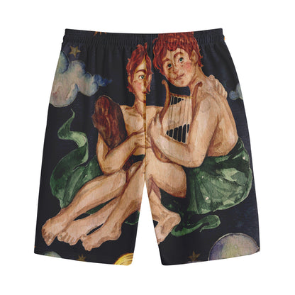 Watercolor Gemini Zodiac Sign Print Cotton Shorts