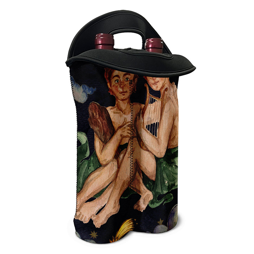 Watercolor Gemini Zodiac Sign Print Double Neoprene Wine Tote