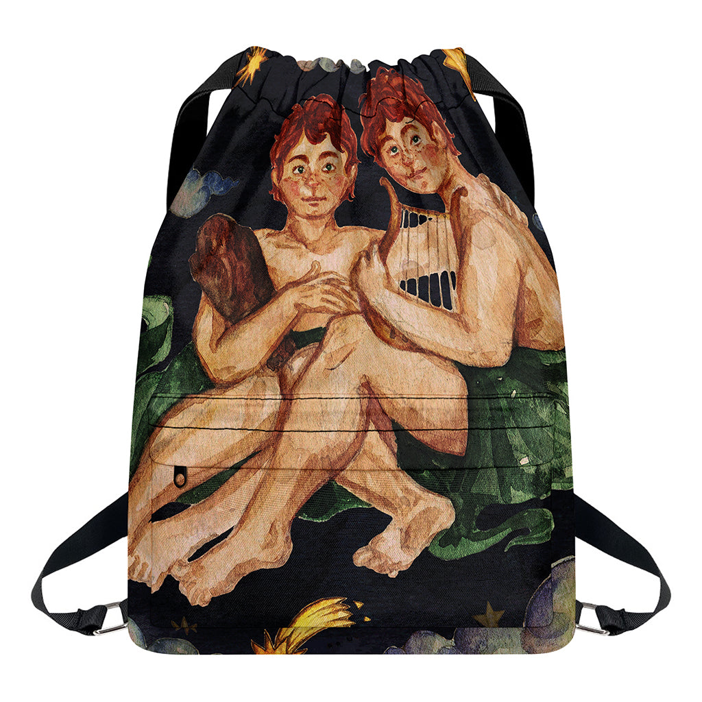 Watercolor Gemini Zodiac Sign Print Drawstring Backpack
