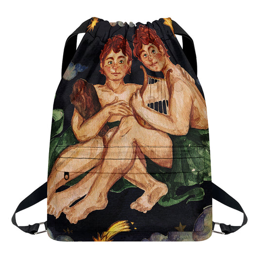 Watercolor Gemini Zodiac Sign Print Drawstring Backpack