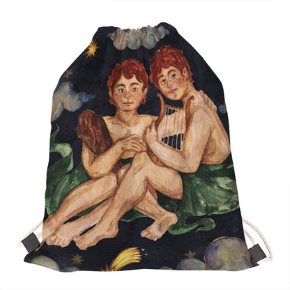 Watercolor Gemini Zodiac Sign Print Drawstring Bag