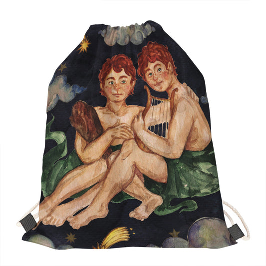 Watercolor Gemini Zodiac Sign Print Drawstring Bag