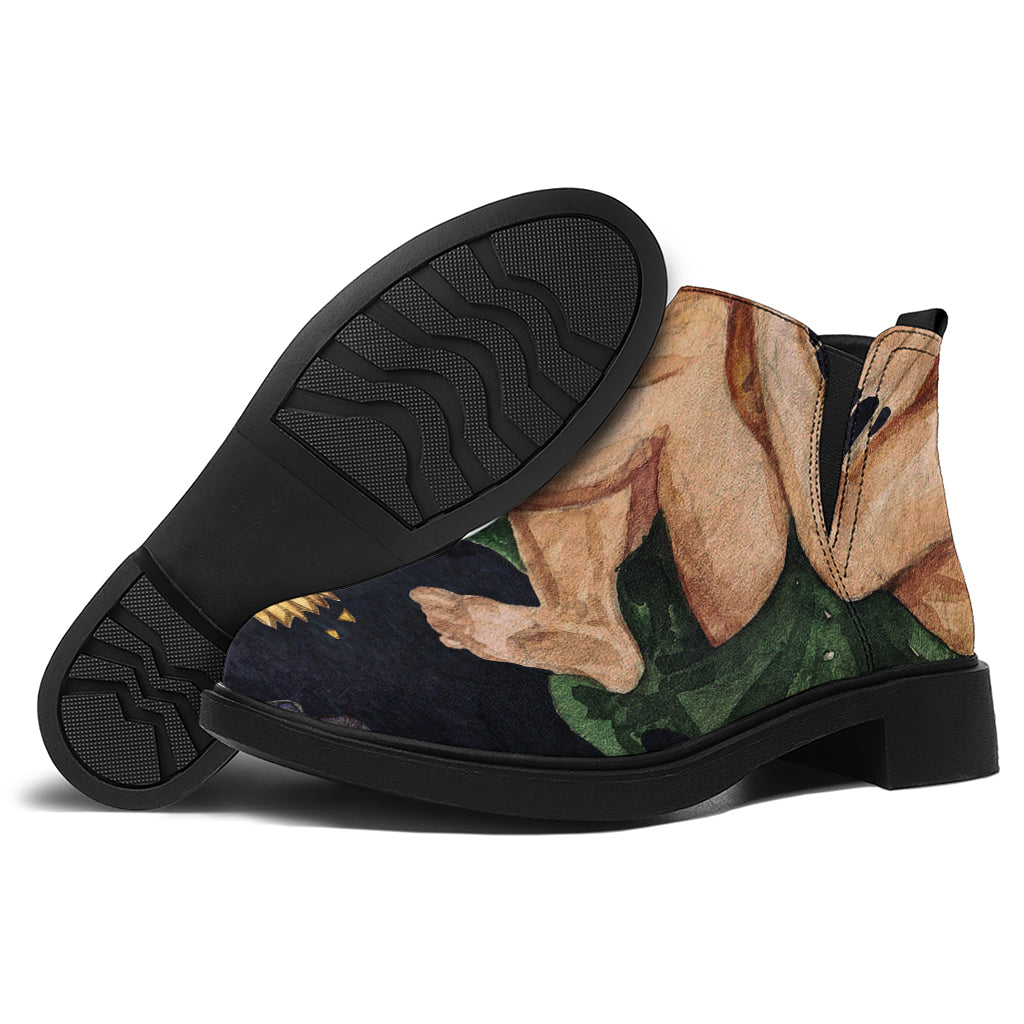 Watercolor Gemini Zodiac Sign Print Flat Ankle Boots