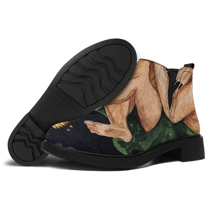 Watercolor Gemini Zodiac Sign Print Flat Ankle Boots