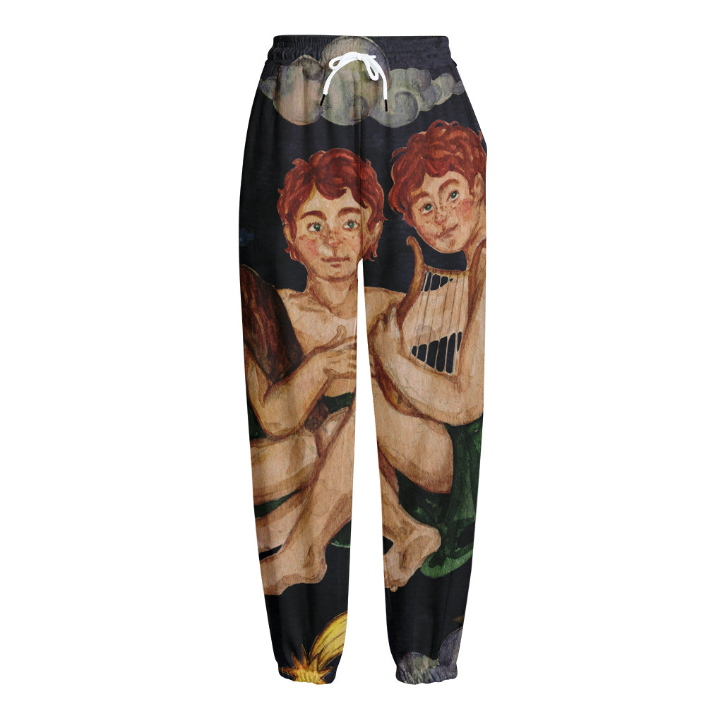 Watercolor Gemini Zodiac Sign Print Fleece Lined Knit Pants