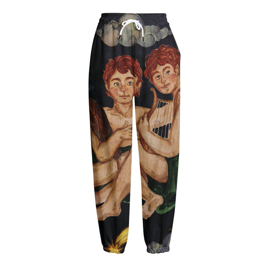 Watercolor Gemini Zodiac Sign Print Fleece Lined Knit Pants