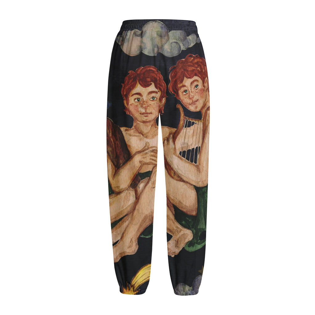 Watercolor Gemini Zodiac Sign Print Fleece Lined Knit Pants
