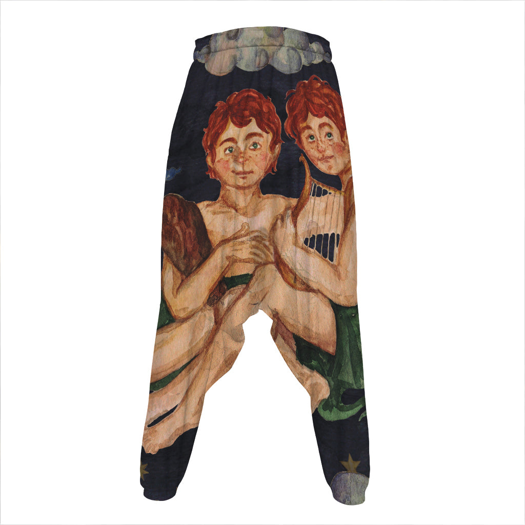 Watercolor Gemini Zodiac Sign Print Hammer Pants