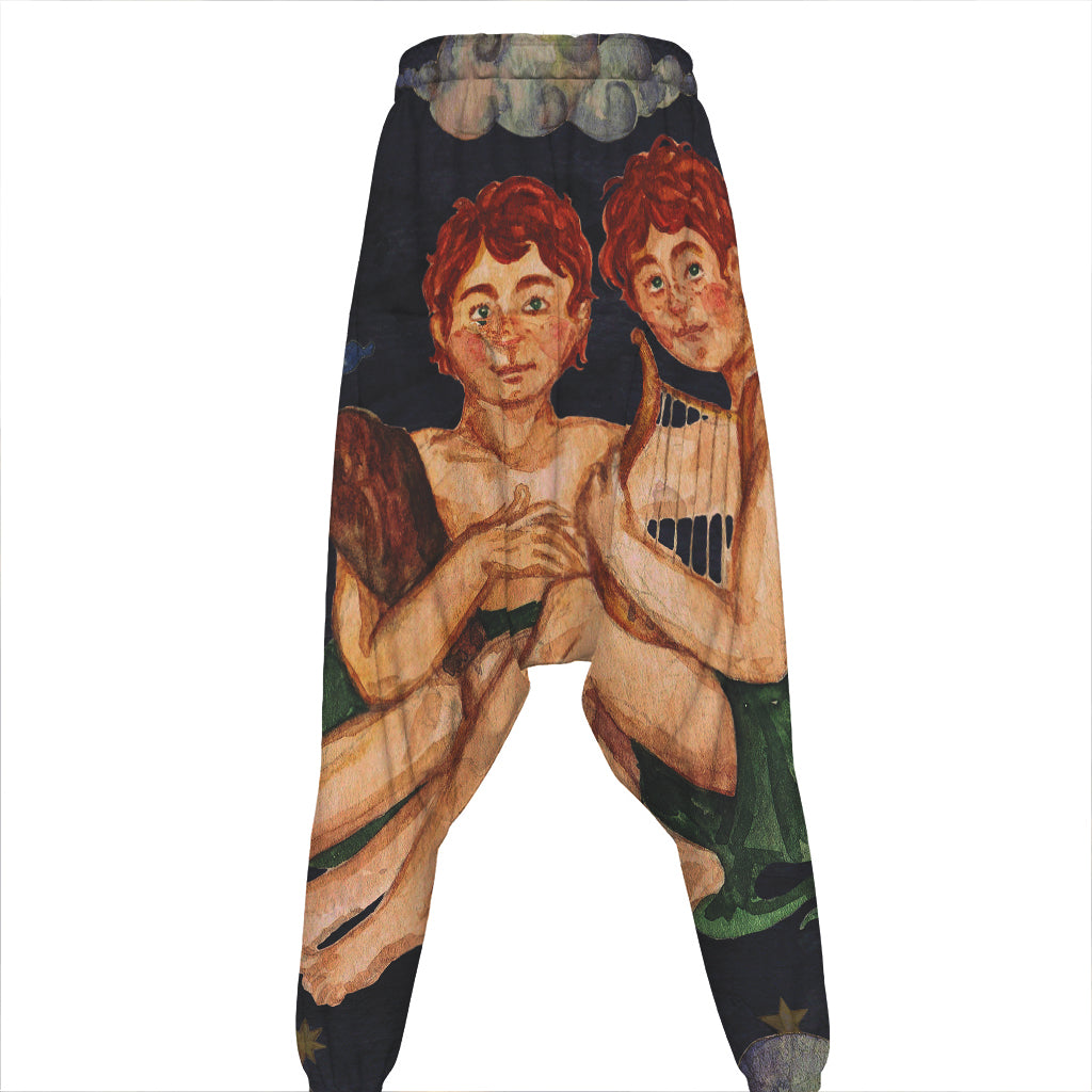 Watercolor Gemini Zodiac Sign Print Hammer Pants