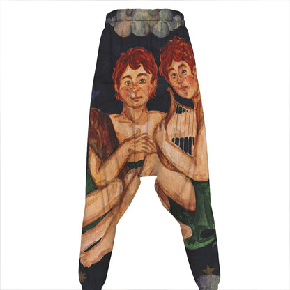 Watercolor Gemini Zodiac Sign Print Hammer Pants