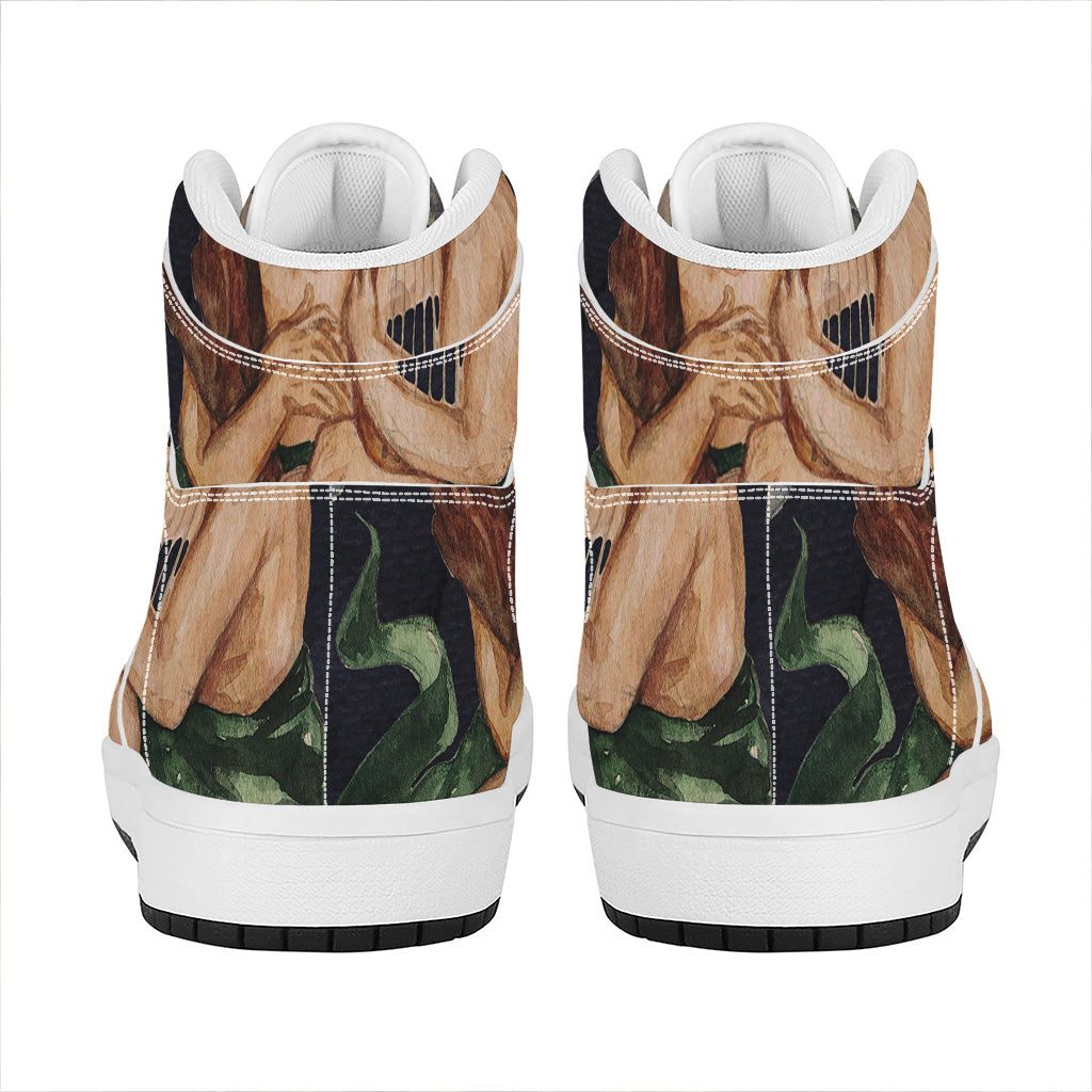 Watercolor Gemini Zodiac Sign Print High Top Leather Sneakers