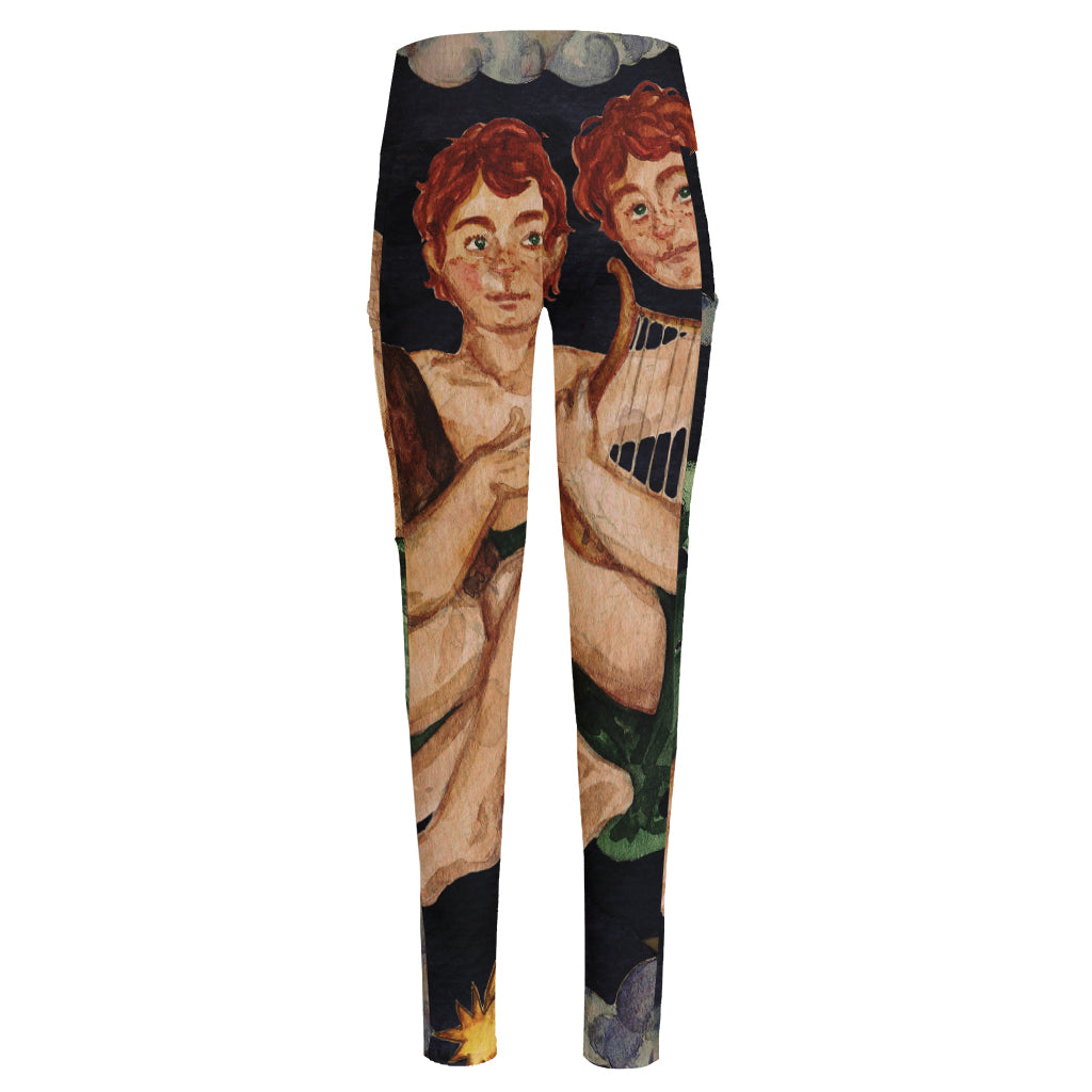 Watercolor Gemini Zodiac Sign Print High-Waisted Pocket Leggings