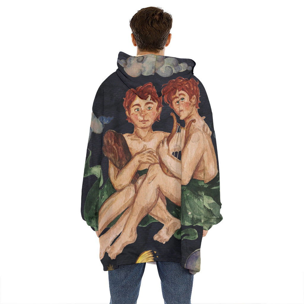 Watercolor Gemini Zodiac Sign Print Hoodie Blanket