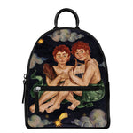 Watercolor Gemini Zodiac Sign Print Leather Backpack