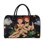 Watercolor Gemini Zodiac Sign Print Leather Duffle Bag