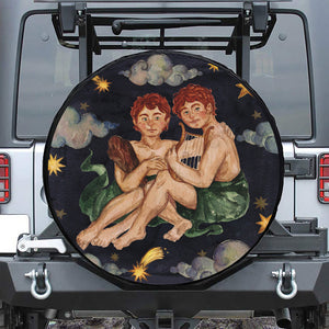 Watercolor Gemini Zodiac Sign Print Leather Spare Tire Cover