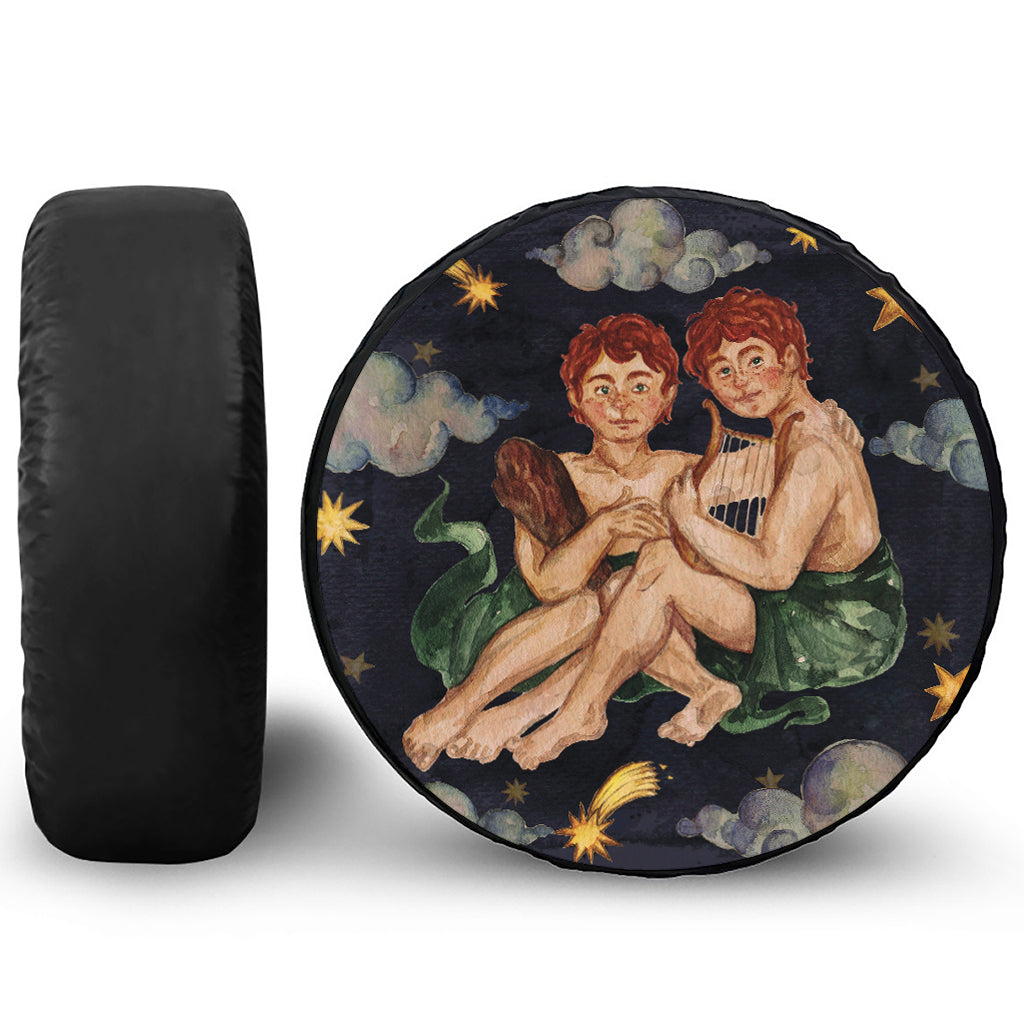 Watercolor Gemini Zodiac Sign Print Leather Spare Tire Cover