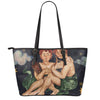 Watercolor Gemini Zodiac Sign Print Leather Tote Bag