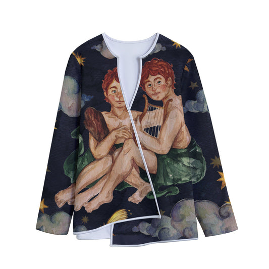 Watercolor Gemini Zodiac Sign Print Long Sleeve Short Coat