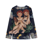 Watercolor Gemini Zodiac Sign Print Long Sleeve Short Coat