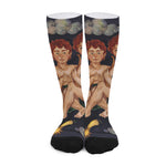 Watercolor Gemini Zodiac Sign Print Long Socks