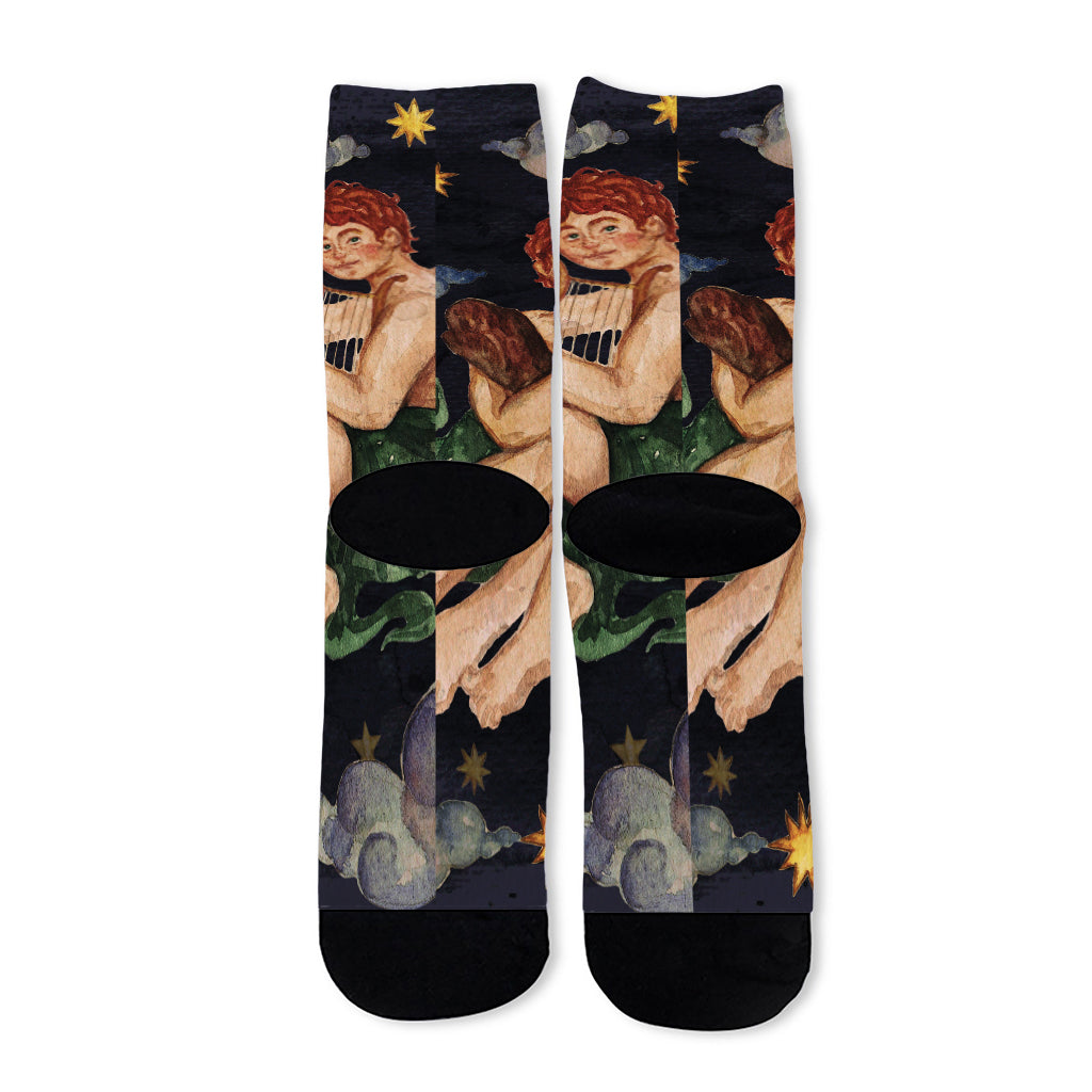 Watercolor Gemini Zodiac Sign Print Long Socks