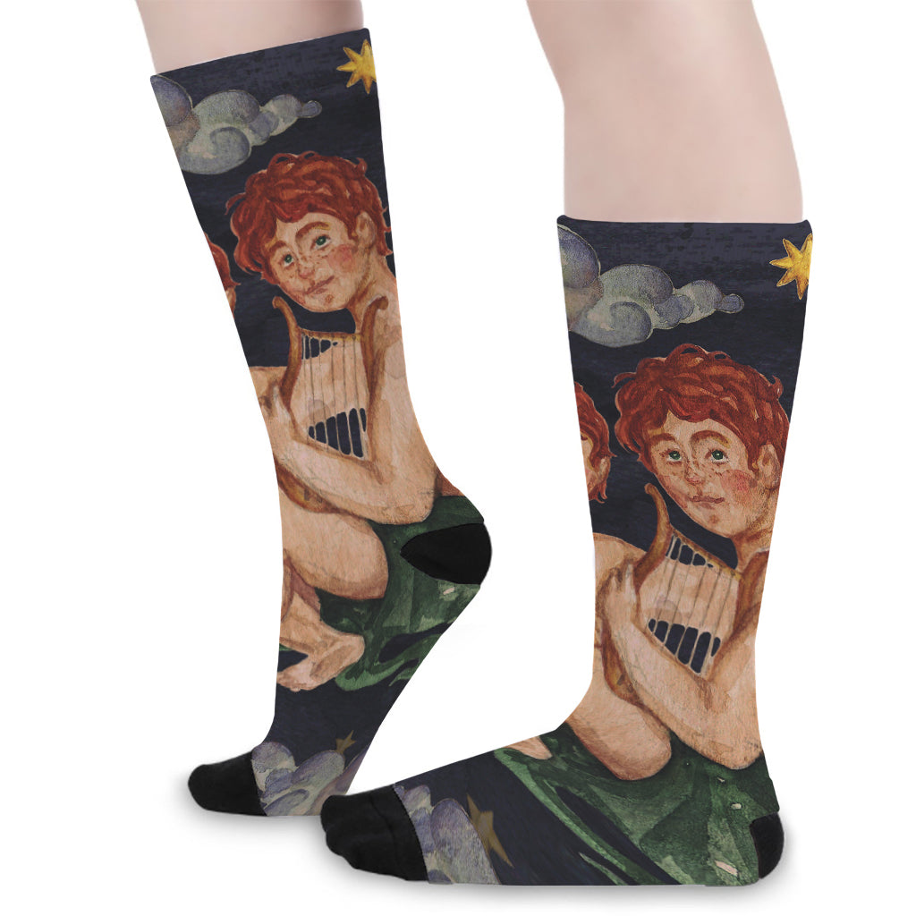 Watercolor Gemini Zodiac Sign Print Long Socks